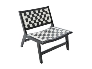 Fauteuil 66x71x72 cm, motif damier, bois et polyuréthane (pu), noir et blanc