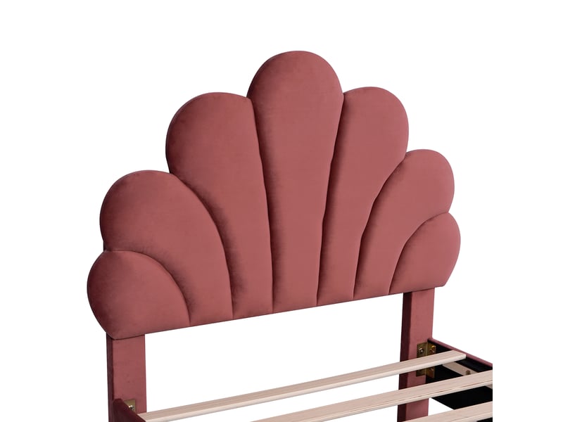 Lit jeune 90x200 cm avec 12 lattes renforcées, velours, rouge, sans matelas  - Conforama E
