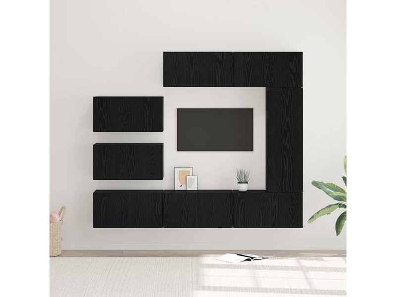  Ensemble meuble tv - banc tv - meuble de rangement 8 pcs chêne noir bois d'ingénierie  - Conforama B