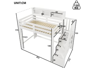 Lit mezzanine 90x200 cm <strong></strong>  <strong></strong> coloris blanc