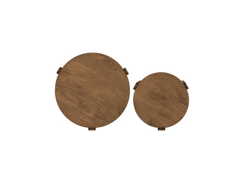  Set de 2 tables basses rondes bois de manguier noyer - pallavi  - Conforama C