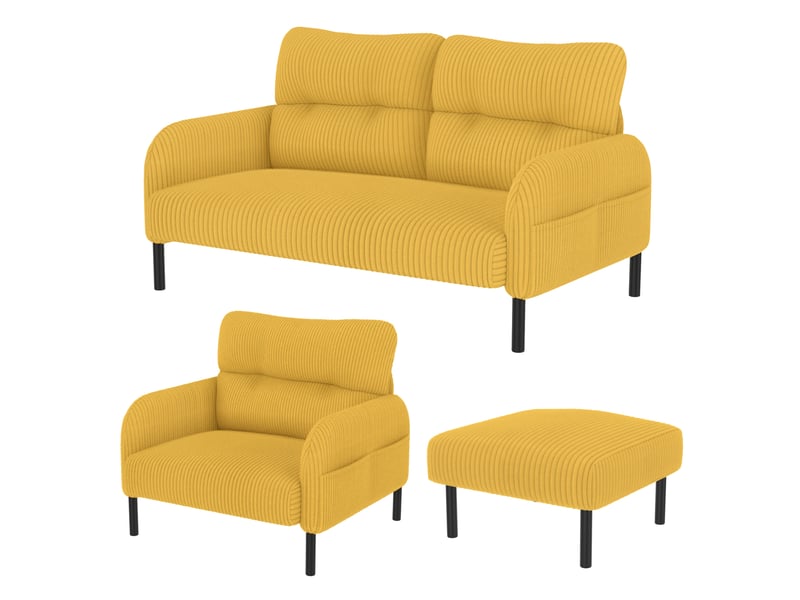 Ensemble canapé fauteuil et pouf modenvie 4 places en velours côtelé jaune - Conforama A