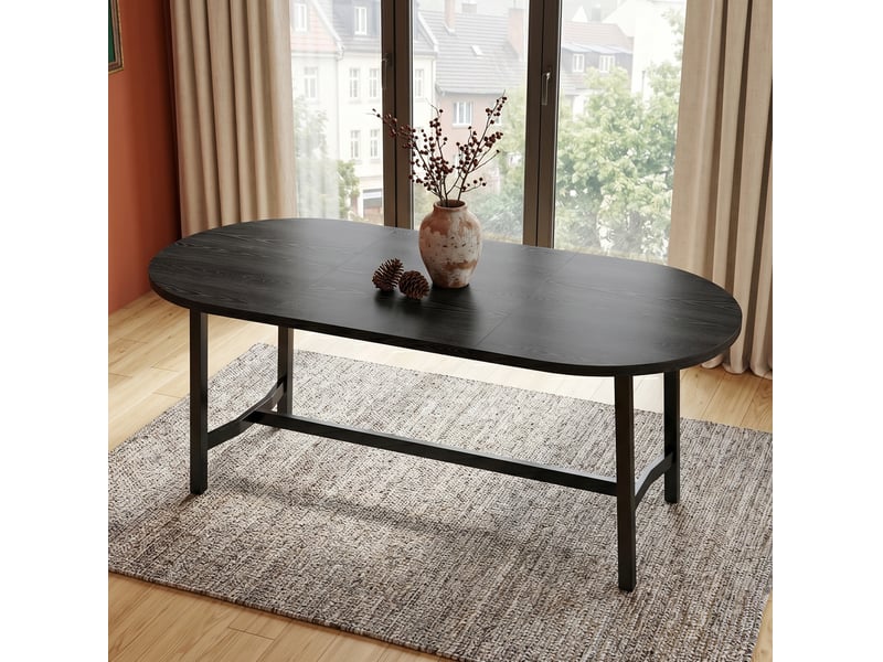  Table de salle à manger 180 x 80 x 75 cm noire en mdf et fer, 6 à 8 personnes  - Conforama E