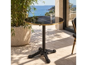 Icare - ensemble n°1: table bistrot d70cm pliable en céramique marbré noir