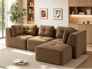 Canapé modulable en l 3 places avec ottomane, velours côtelé confortable, sans montage, 69 × 297 × 177 cm, marron