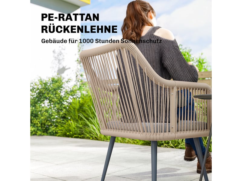  Lot de 2 fauteuils de jardin acier et rotin pe coussins gris clair 65 x 54 x 80 cm  - Conforama D