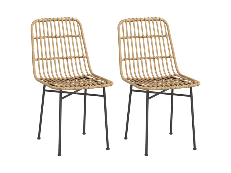  Set de 2 chaises de style bohème pour cuisine et salon en rotin pe et acier dimensions 45x57x83 cm jaune  - Conforama A