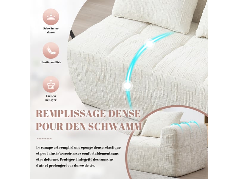  Canapé droit 2 places en chenille beige 158x90x60 cm, coussins inclus, poches latérales, sans assemblage 158x90x60cm - Conforama D