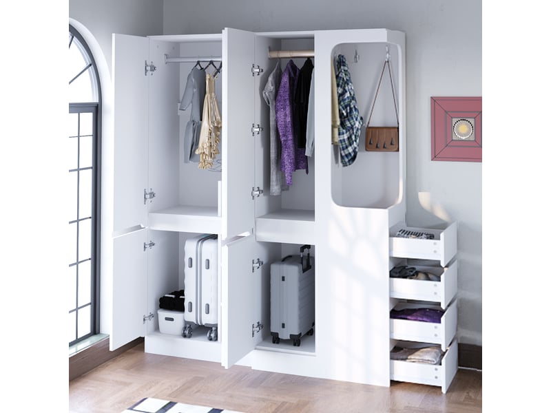  Lot de 2 armoires 6 porte(s) 4 tiroir(s) coloris blanc largeur 140 cm bois massif armoire blanc - Conforama E