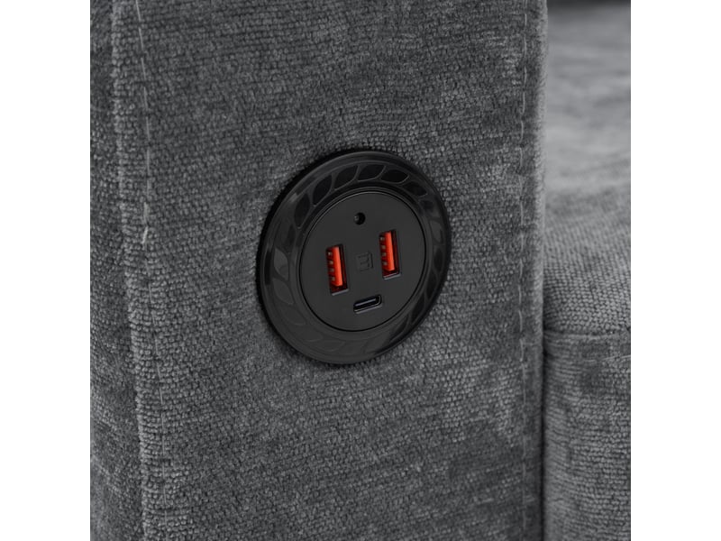  Canapé d'angle 3 places en lin gris avec porte-gobelets et usb, 202x137x80 cm, 2 poches latérales  - Conforama D