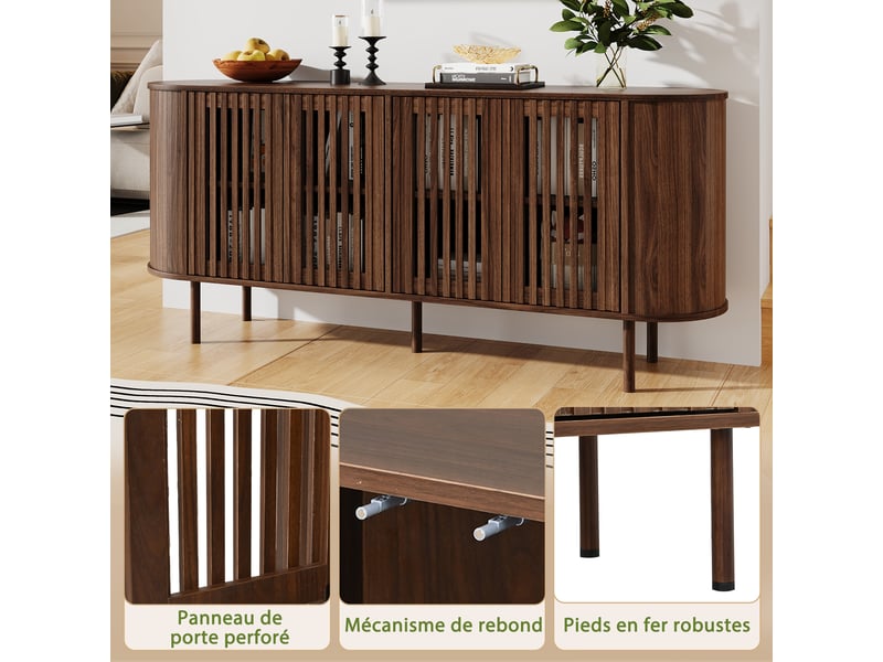 Buffet de salon 160 cm en mdf 4 portes coulissantes - bahut salle à manger noyer avec étagères réglables - Conforama W