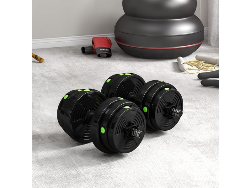  Set d’haltères 2 en 1 25 kg réglable noir et vert  - Conforama C