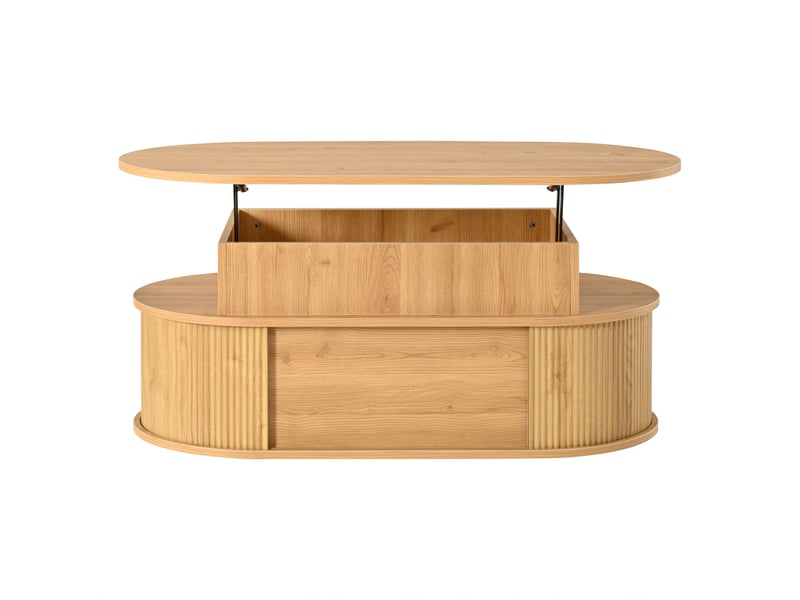 Table basse ovale relevable couleur bois, 100 x 50 cm, rangement, hauteur 40–55 cm - Conforama A