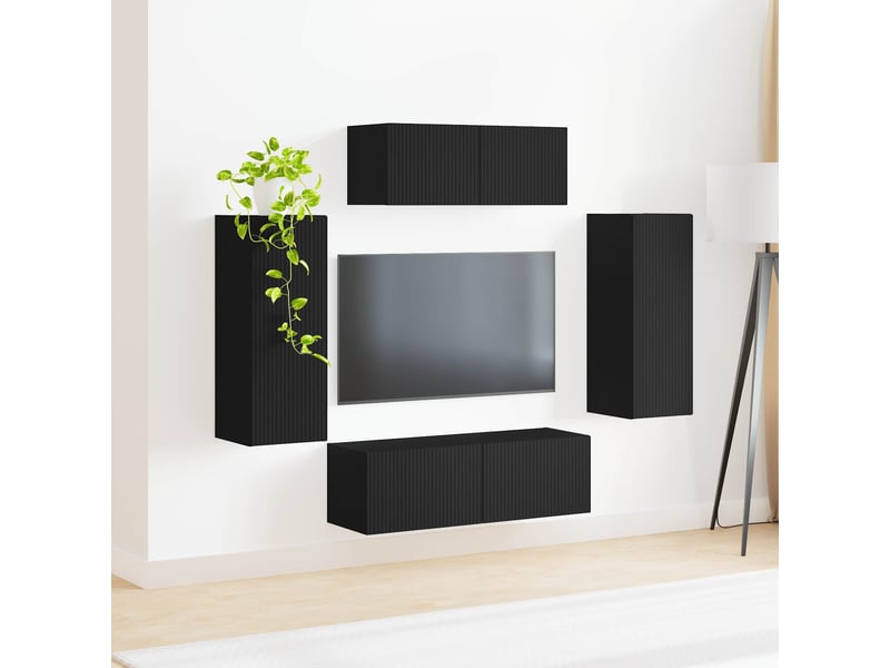  Ensemble meuble tv - banc tv - meuble de rangement 4 pcs noir bois d'ingénierie  - Conforama D