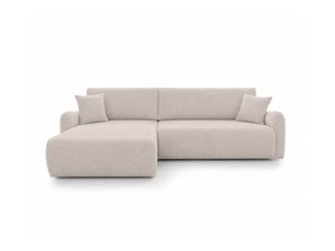 Canapé d'angle réversible convertible LOUNGITUDE APOLINE 4 places Tissu beige avec coffre de rangement