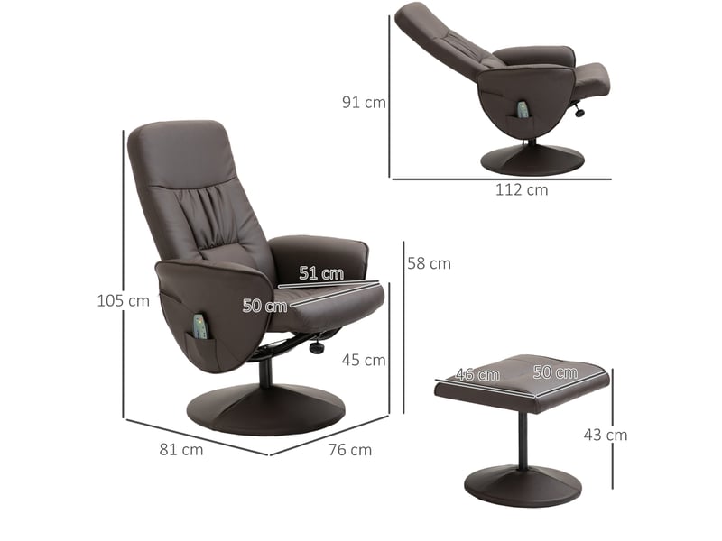  Fauteuil relax avec repose-pieds inclinable et pivotant 360° en similicuir marron 76 x 81 x 105 cm  - Conforama C