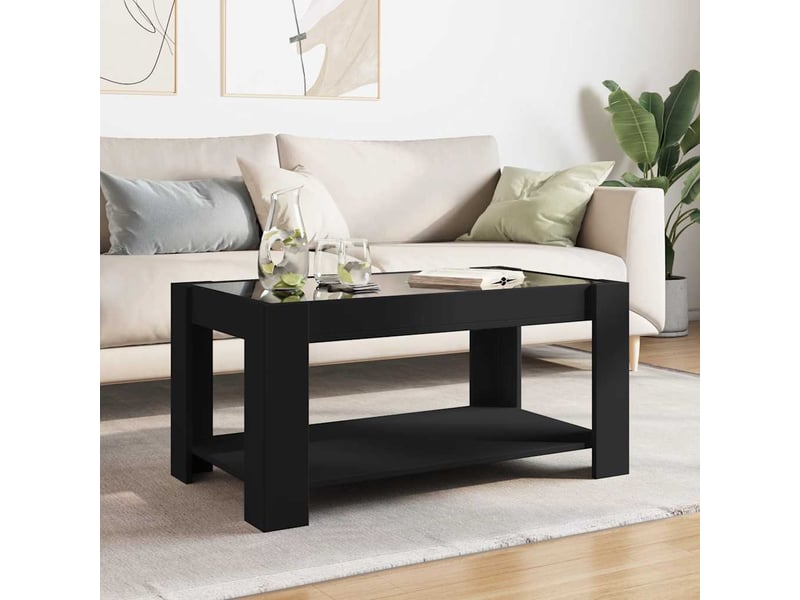 Table basse - table de salon - table à thé avec led noir 93x53x45 cm bois d'ingénierie - Conforama D