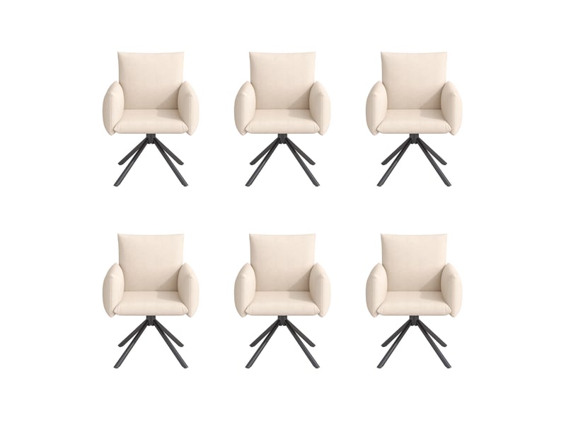  Ensemble table à manger extensible avec 6 chaises, table blanche 120 à 160 x 80 cm, sièges beiges en velours  - Conforama A