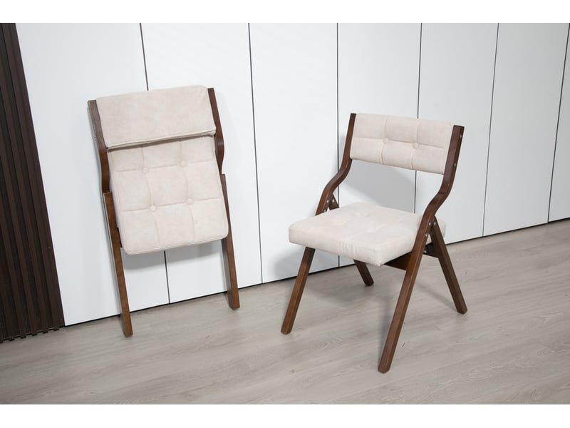  Lot de 2 chaises pliantes 61x48x77cm, pour cuisine, bureau, chaise de salle à manger portable, crème, bois  - Conforama D