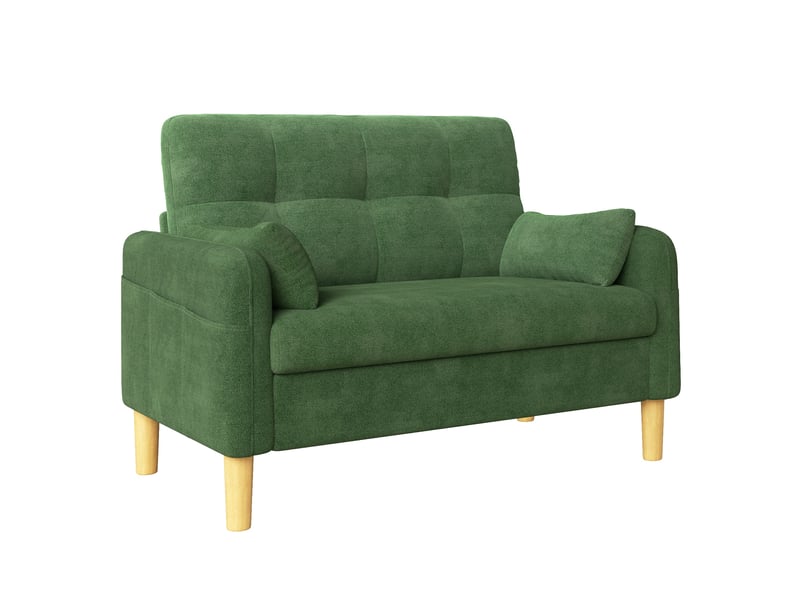  Canapé deux places modenvie en chenille vert avec 2 coussins et poche de rangement latérale 119 x 78 x 85 cm  - Conforama A