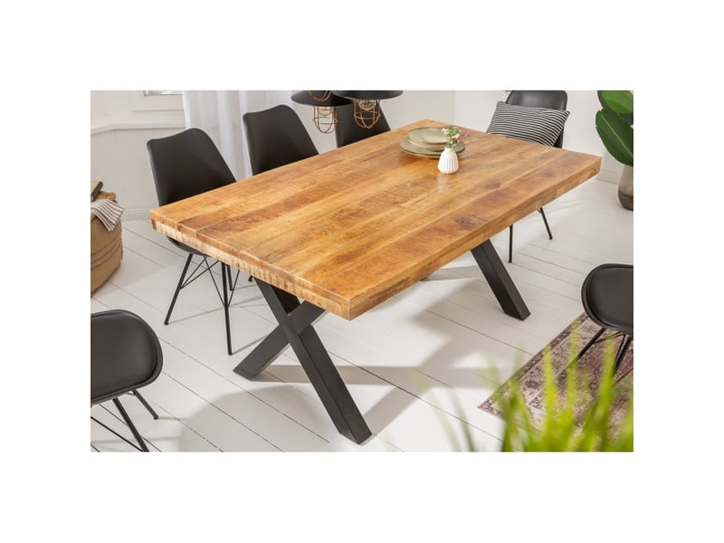 Table de salle à manger loden – bois massif de manguier verni – 160 cm – style industriel - Conforama D