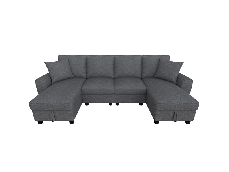Canapé d'angle modulable en u modenvie 4 places en chenille avec 2 méridiennes et rangements gris 280 x 137 x 84 cm - Conforama A