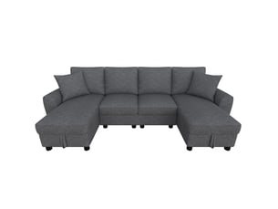 Canapé d'angle modulable en u modenvie 4 places en chenille avec 2 méridiennes et rangements gris 280 x 137 x 84 cm