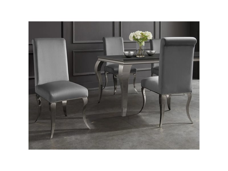 Lot de 2 chaises baroques velena en velours gris avec haut dossier et pieds argentés galbés - Conforama B