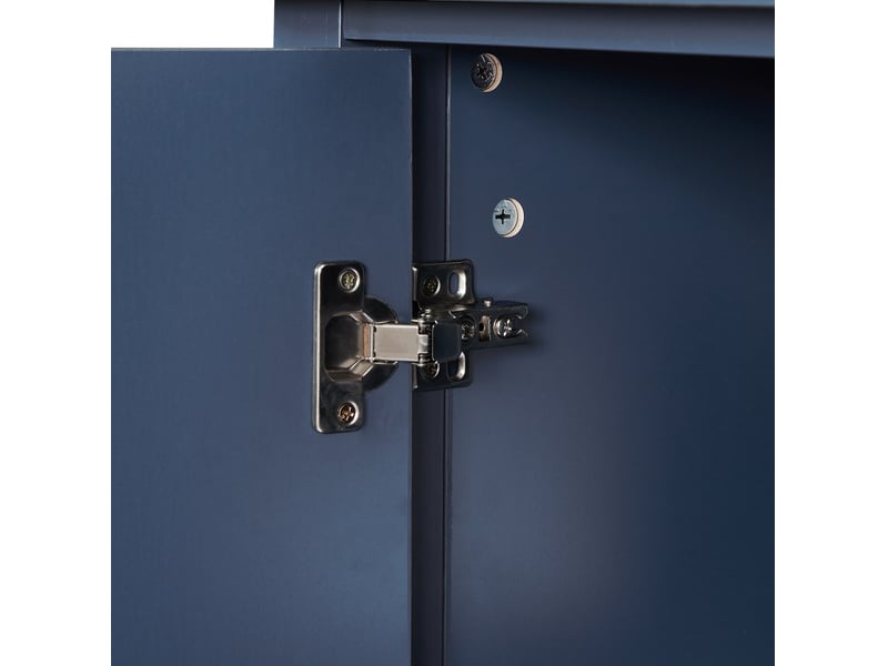  Buffet et enfilade avec portes sculptées, poignées métal et bords arrondis, pour salon, bleu marine, 160 × 40 × 89 cm  - Conforama E