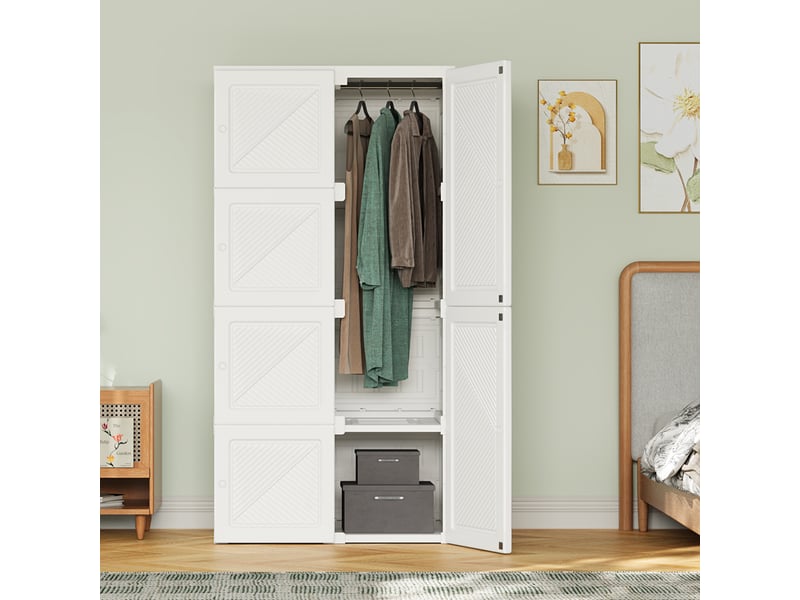  Armoire pliante portable 6 portes, 8 compartiments et 1 tringle - blanc - 136x69x50 cm - grande capacité 470l  - Conforama D
