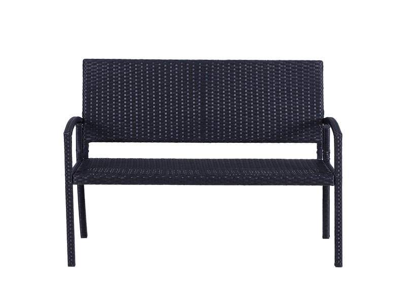  Banc de jardin aspect rotin, structure en acier, pour 2 personnes, noir, 122 x 60 x 85 cm  - Conforama B