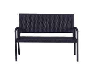 Banc de jardin aspect rotin, structure en acier, pour 2 personnes, noir, 122 x 60 x 85 cm