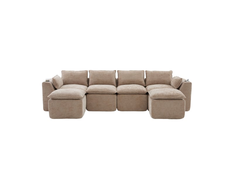  Canapé modulable compression d'angle en u,322x161x75cm,velours côtelé,canapé 4 places avec 2 poufs,porte-gobelets,poches latérales,sans montage,kaki  - Conforama A