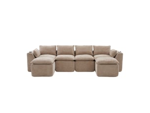 Canapé modulable compression d'angle en u,322x161x75cm,velours côtelé,canapé 4 places avec 2 poufs,porte-gobelets,poches latérales,sans montage,kaki