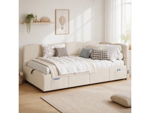 Lit coffre 90x200 cm <strong>MAISENTIEL</strong>  <strong></strong> coloris beige
