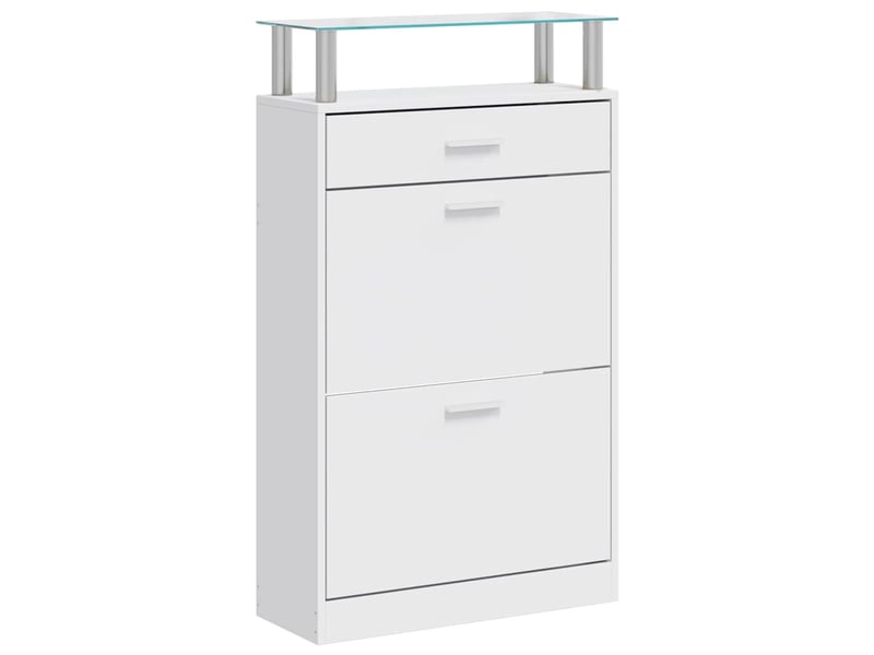  Meuble à chaussures, armoire à chaussures avec tiroir et plateau en verre bois blanc  - Conforama A