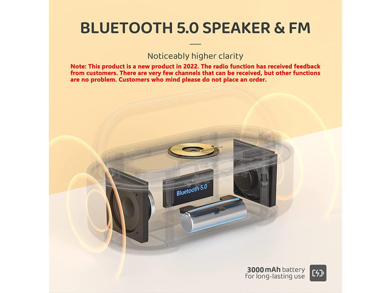 Radio-réveil numérique, enceinte bluetooth avec chargeur usb, réveil intelligent, fonction snooze, veilleuse, écran led à luminosité réglable  - Conforama E
