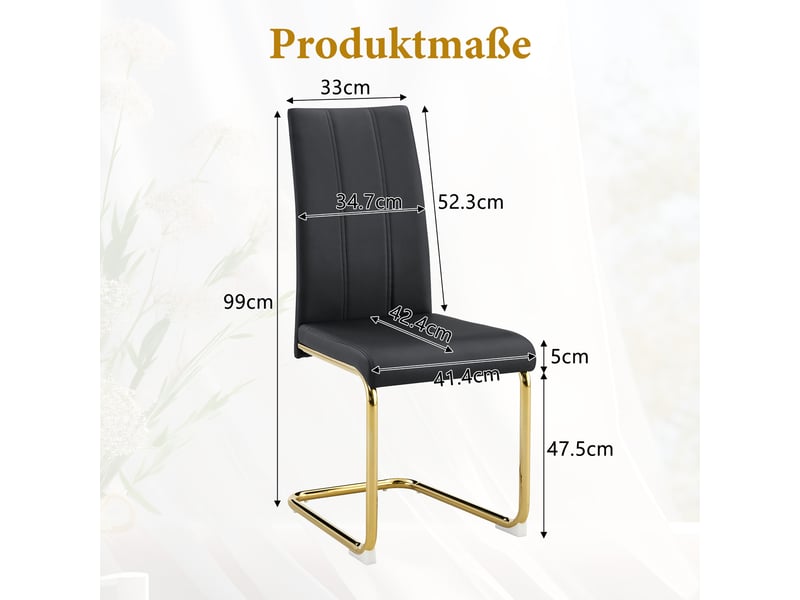  Chaise de salle à manger ergonomique avec assise rembourrée  - profil fin en pu et métal noir et or  - Conforama D