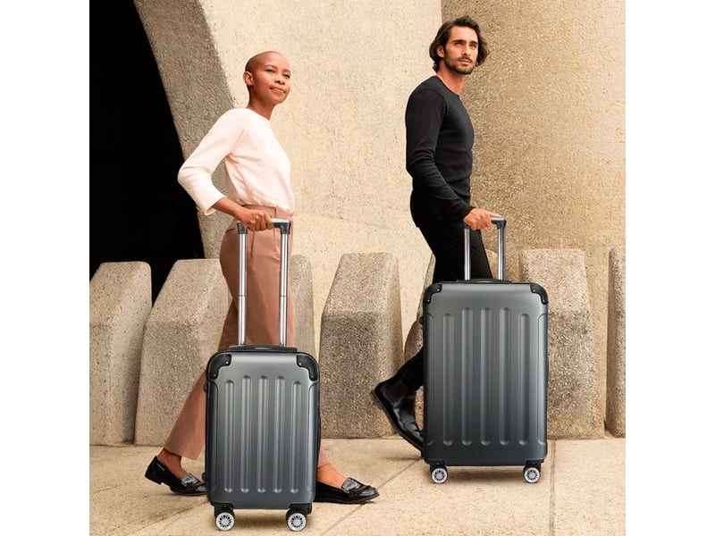  Set de 3 valises rigides gris foncé en abs, résistantes aux chocs et à l'usure  - Conforama B