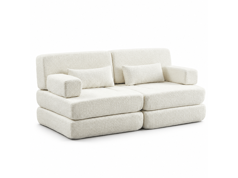  Canapé convertible 2-en-1 2 places 182 x 90 x 80 cm avec couchage pliant, dossier réglable et structure en fer, chenille, beige OMNIGLINT TRADING LTD - Conforama A