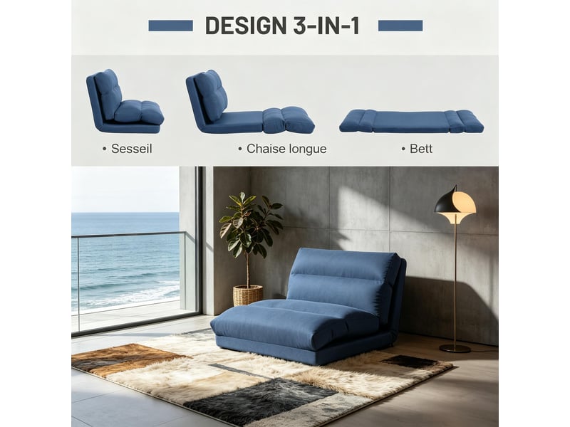  Canapé convertible, canapé-lit, en tissu, bleu foncé, 70x72x56cm, mobilier pour espace de vie, pour salon et séjour  - Conforama C