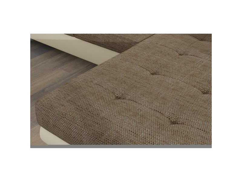  Canapé d'angle convertible amanda beige et crème – tissu effet lin – angle droit  - Conforama D