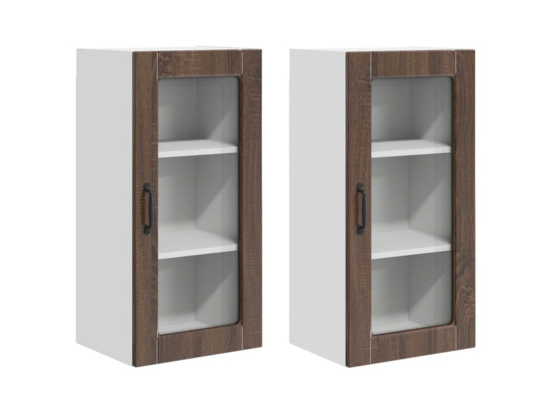  Meuble mural de cuisine, cabinet en verre mural 2 pcs chêne brun bois d'ingénierie shl7988  - Conforama A