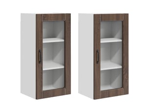 Meuble mural de cuisine, cabinet en verre mural 2 pcs chêne brun bois d'ingénierie shl7988