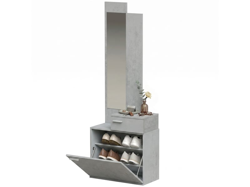  Ensemble meuble d'entrée avec miroir, tiroir 61 x 30 x 170 cm gris  - Conforama B