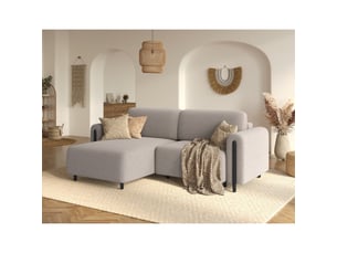 Canapé d'angle gauche fixe <strong></strong> <strong></strong> 3 places Tissu beige avec coffre de rangement
