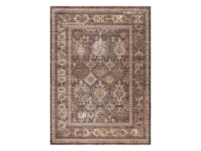  Tapis laris 734 brun clair   beige – motif cadre, ornemental, classique, franges 80x300 cm  - Conforama B
