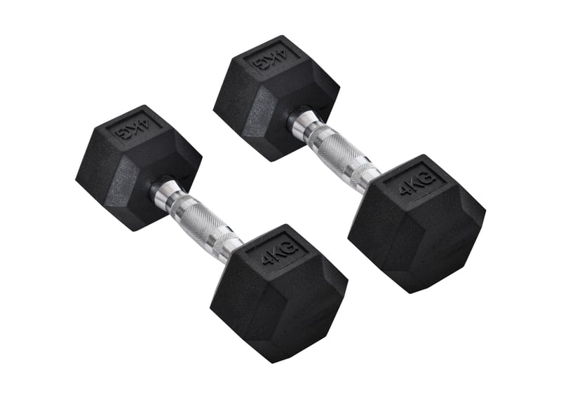  Lot de 2 haltères hexagonaux de 4 kg chacun en métal noir, poignées moletées, pour entraînement à domicile ou en salle  - Conforama A