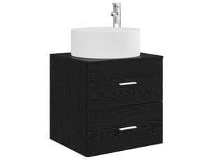 Vanité de lavabo mural, meuble de rangement chêne noir 49.5x44.5x65.5 cm