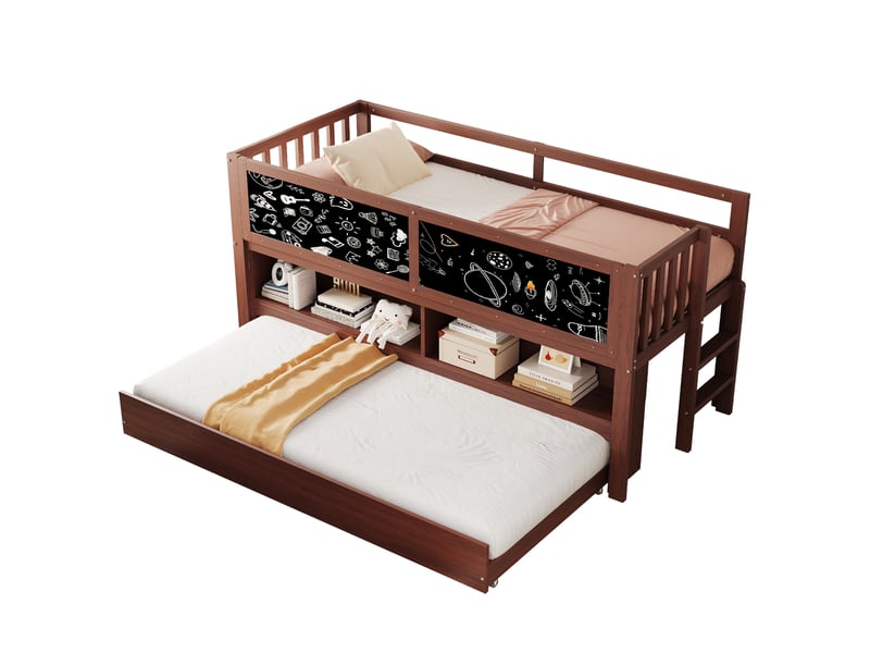  Lit cabane enfant 90x200 avec lit gigogne et rangement cravdom  - Conforama A